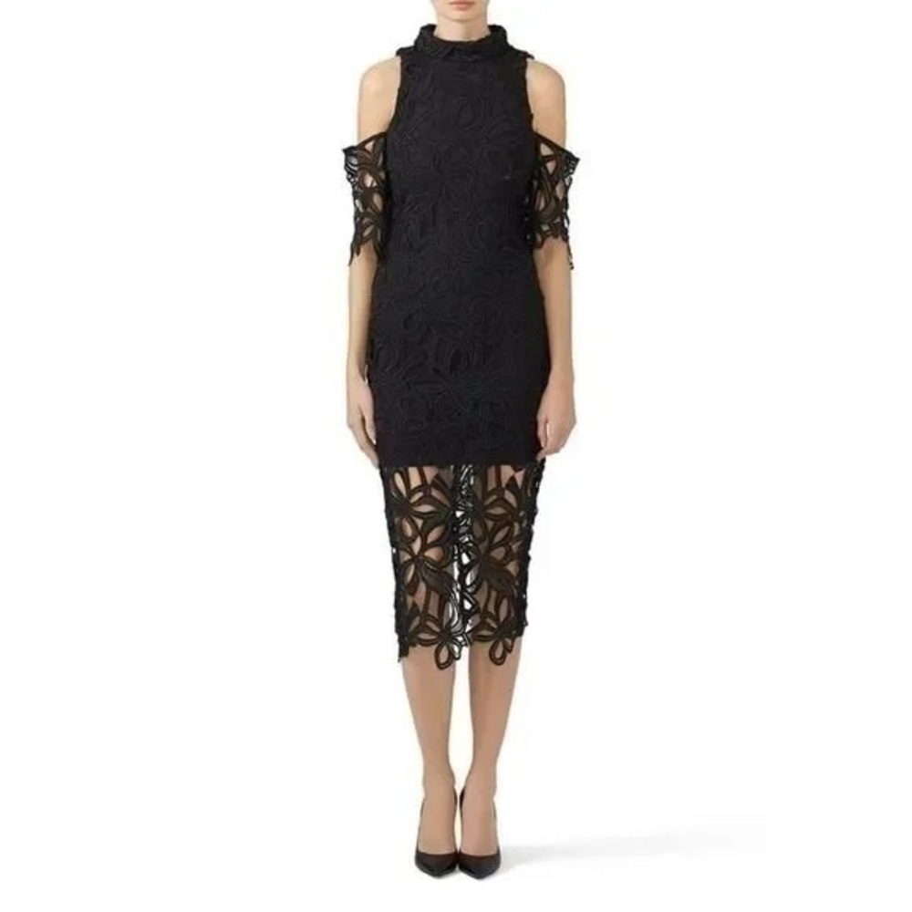 ELLIATT “the sight” black lace midi Black cold shoulder dress